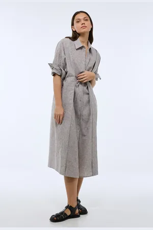 Monoprix Robe midi rayée en lin et coton