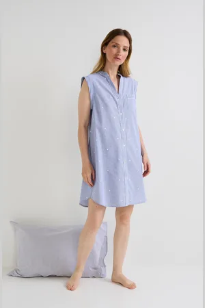 Monoprix Chemise de nuit à rayures et pois brodés en coton BIO GOTS