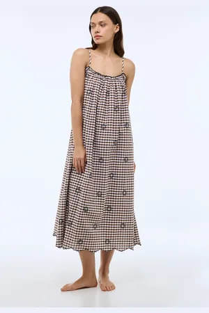 Monoprix Chemise de nuit vichy à broderies