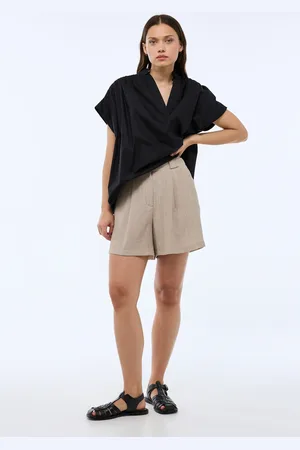 Monoprix Short uni ceinturé taille haute