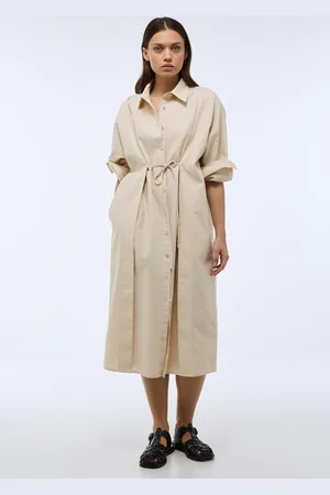 Monoprix Robe midi unie en lin et coton