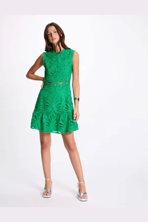 Morgan Robe courte trapèze dentelle vert émeraude femme