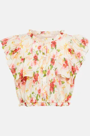 LOVESHACKFANCY Top raccourci Nora en coton à fleurs