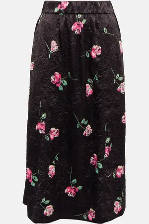 Ganni Jupe midi évasée en satin à fleurs