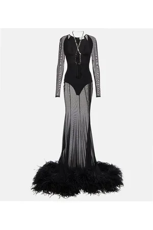 The Attico Robe longue à plumes
