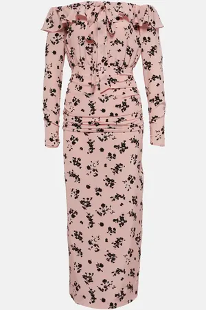 Alessandra Rich Robe midi en soie à fleurs