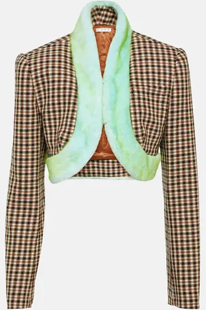 AREA Veste raccourcie en laine, coton et fourrure synthétique