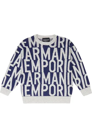 Emporio Armani Pull intarsia en coton mélangé à logo
