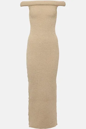 Totême Robe midi imprimée à encolure bardot