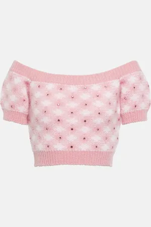 Alessandra Rich Top en mohair et laine mélangés à carreaux et ornements