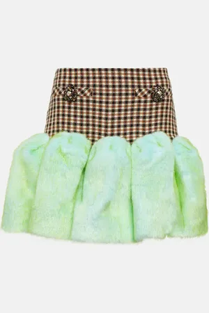 AREA Mini-jupe en laine, coton et fourrure synthétique