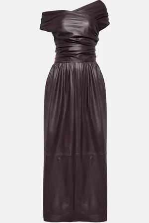 Altuzarra Robe longue Corfu en cuir à encolure bardot