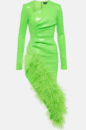 DAVID KOMA Robe midi asymétrique à sequins et plumes