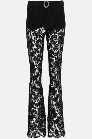 Alessandra Rich Pantalon à taille haute en coton mélangé à fleurs