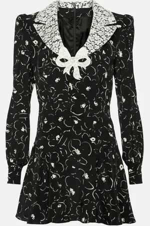 Alessandra Rich Robe en soie et dentelle à fleurs