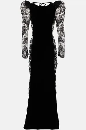 Alessandra Rich Robe longue en velours et dentelle