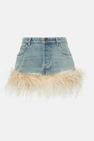 Miu Miu Mini-jupe en jean à plumes