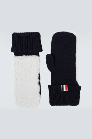 Thom Browne Moufles en laine et shearling