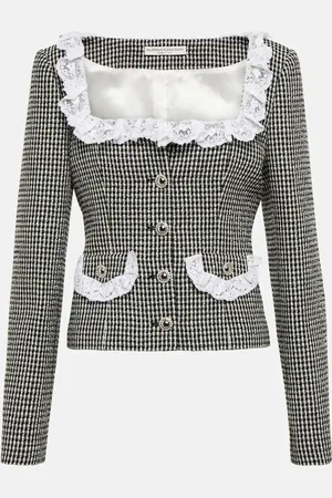 Alessandra Rich Veste en tweed à carreaux et dentelle