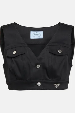 Prada Top raccourci en jean à logo