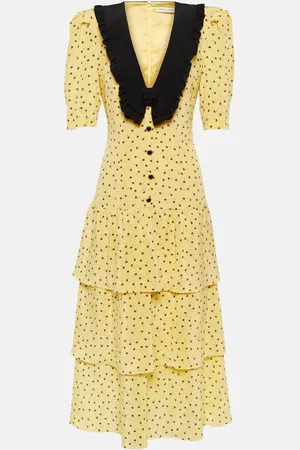Alessandra Rich Robe midi en soie à fleurs