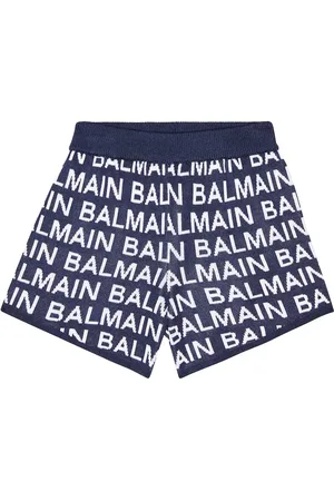 Balmain Short intarsia en coton mélangé à logo