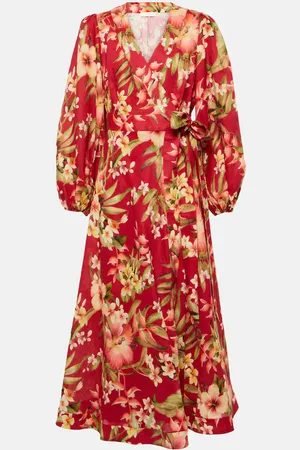 ZIMMERMANN Robe portefeuille Lexi en lin à fleurs