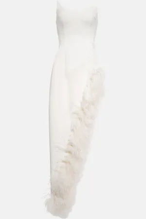 DAVID KOMA Robe longue asymétrique à plumes