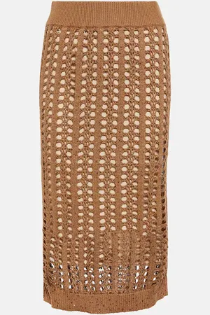 Brunello Cucinelli Jupe midi en coton, lin et soie