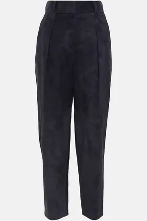 Brunello Cucinelli Pantalon à taille haute en daim