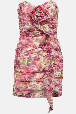 Alessandra Rich Robe bustier en soie à fleurs