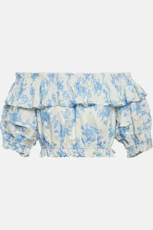 LOVESHACKFANCY Top raccourci Audrille en lin mélangé
