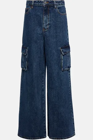 Self-Portrait Pantalon cargo ample à taille mi-haute en jean