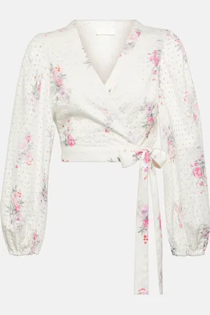 LOVESHACKFANCY Top raccourci Kinza en coton à fleurs