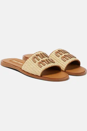 Miu Miu Mules en raphia à logo