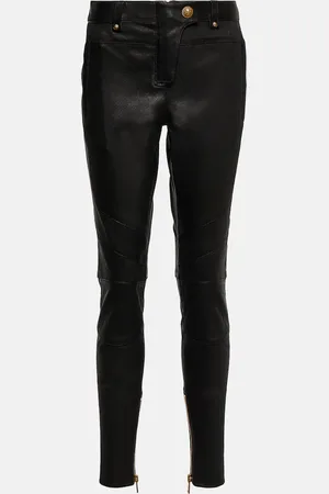 Balmain Pantalon skinny à taille basse en cuir