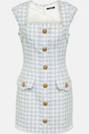 Balmain Robe en tweed à carreaux