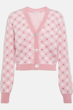 Alessandra Rich Cardigan en mohair et laine mélangés à carreaux et ornements