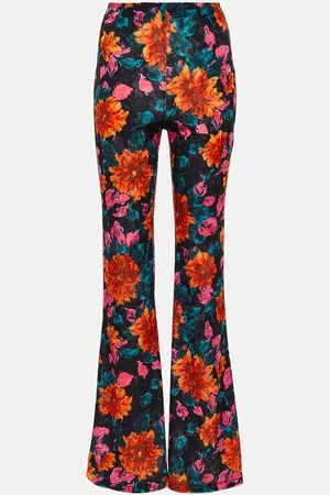 ROTATE Pantalon évasé en velours à fleurs