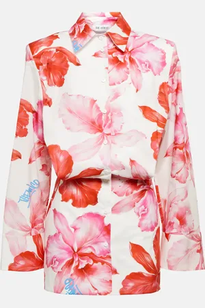 The Attico Robe chemise Margot en coton à fleurs