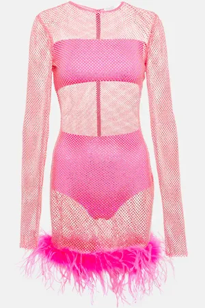 GIUSEPPE DI MORABITO Robe en résille à cristaux et plumes