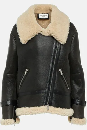 Saint Laurent Veste en cuir et shearling