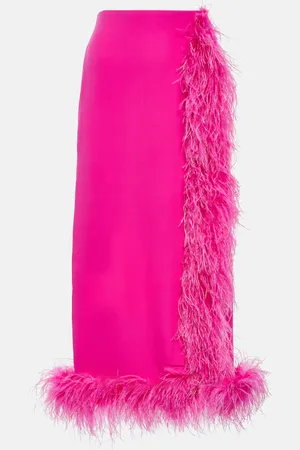 VALENTINO Jupe midi en soie à plumes