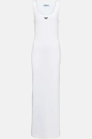 Prada Robe longue en coton à logo