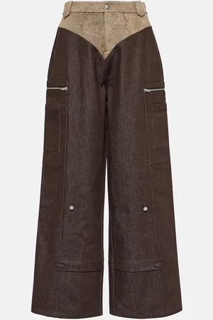 Didu Pantalon cargo ample à taille haute en coton