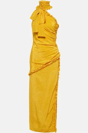 Alessandra Rich Robe longue asymétrique en soie à pois
