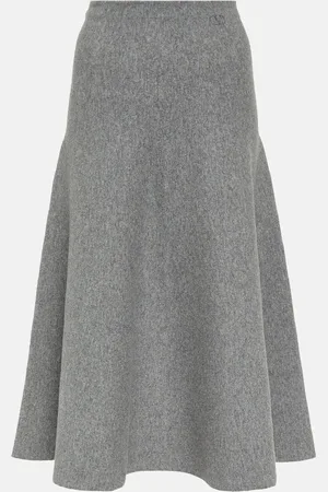 VALENTINO Jupe midi à taille haute en laine mélangée