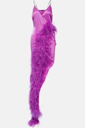 DAVID KOMA Robe asymétrique à plumes