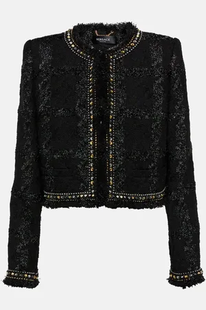VERSACE Veste en tweed de laine mélangée à ornements
