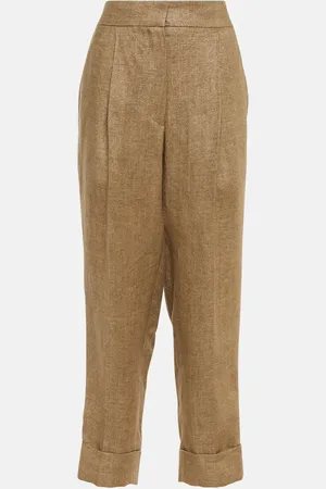 Brunello Cucinelli Pantalon tapered en lin mélangé à taille mi-haute